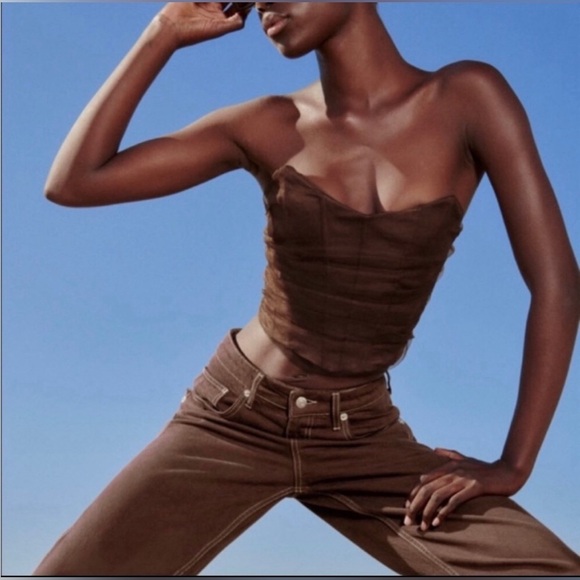 NWOT ZARA TULLE CORSET CROP TOP - Picture 2 of 7